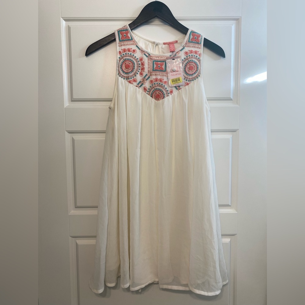 Chelsea & Violet Natural Multi Embroidered Yoke Dress - Size:Small